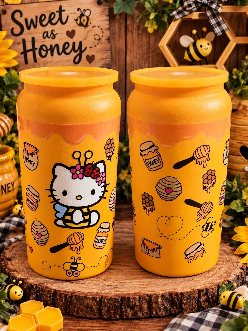 Hello Kitty Yellow Honey Bee Travel Tumbler Set
